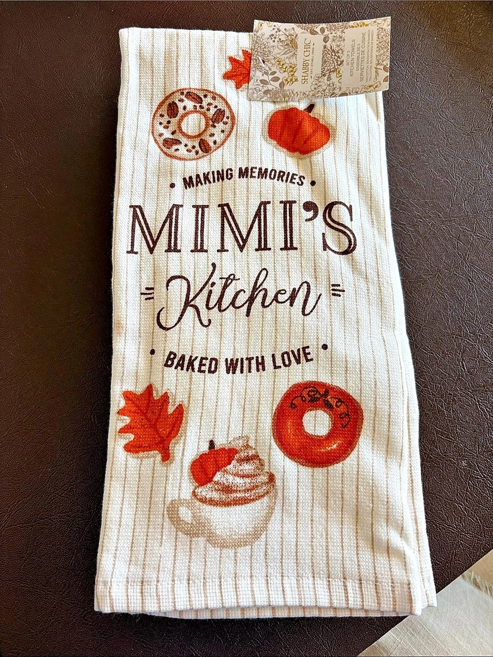 NWT Shabby Chic Mimi's Kitchen Fall Kitchen Towel Set of 3, White & Orange